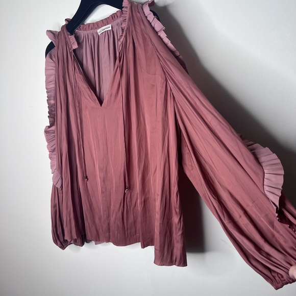 ULLA JOHNSON Women’s Britt Ruffled Cold Shoulder  Blouse In Clay Size 8 - Picture 5 of 7